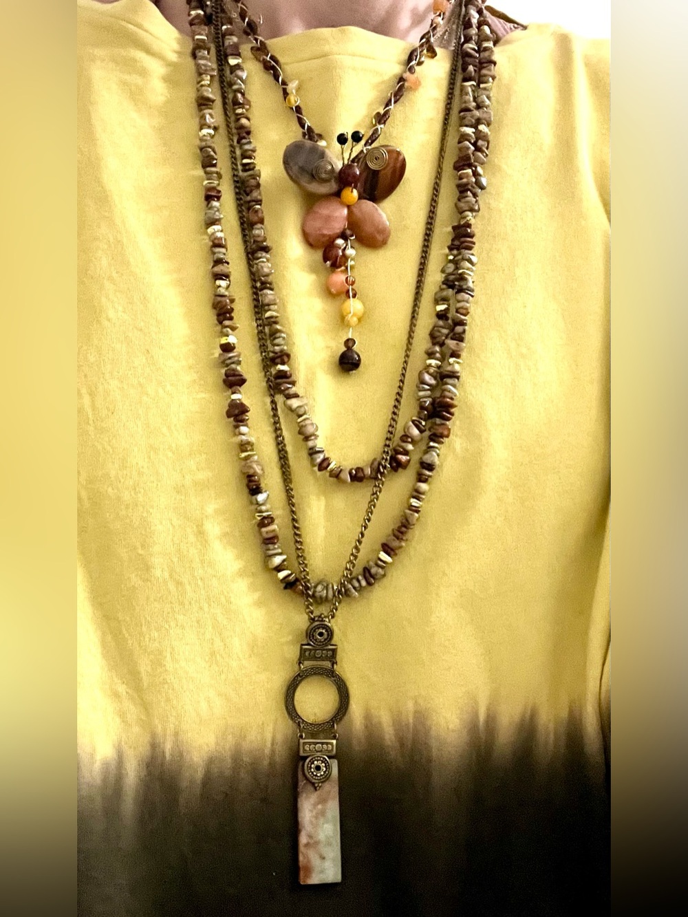 Boho Butterfly Multi-Strand Brown Beaded Pendant Necklace - Women Jewelry
